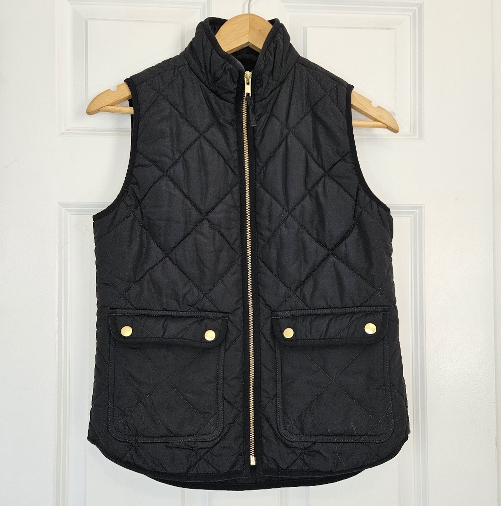 J. Crew Black Puffer Quilted Vest Gold Zipper Sz XS - Picture 3 of 6